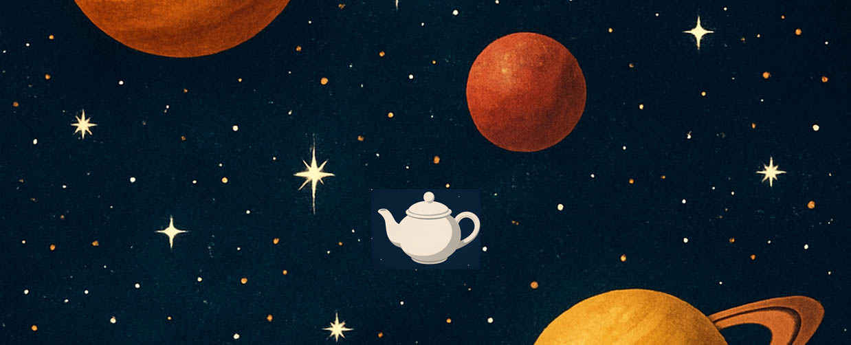 Illustratie van Russell's Theepot - een theepot zwevend in de ruimte