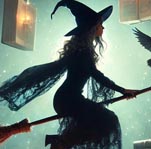 Illustratie: een heks op een bezemsteel om Sensitivity Readers te symboliseren